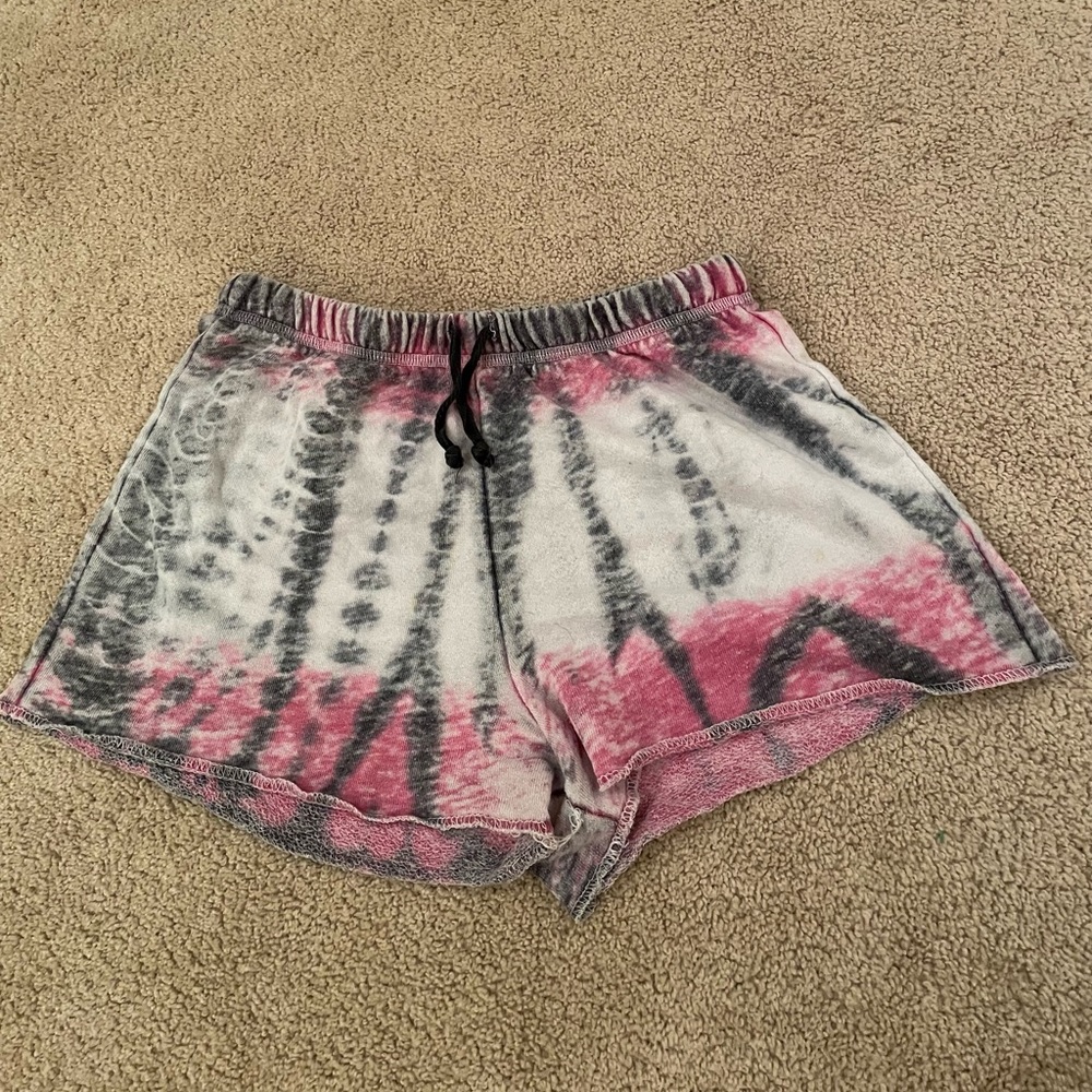 Girls size 14 softest tie tyed drawstring shorts, pink and gray